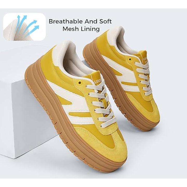 Lucky Step Womens Size 6 Yellow Platform Genuine Leather Classic Sneakers Shoes