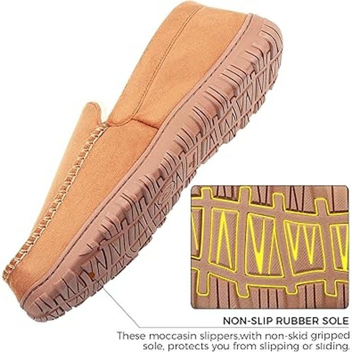 Lulex Mens Size 11 Brown Moccasin Slide On Memory Foam House Slipper Shoes