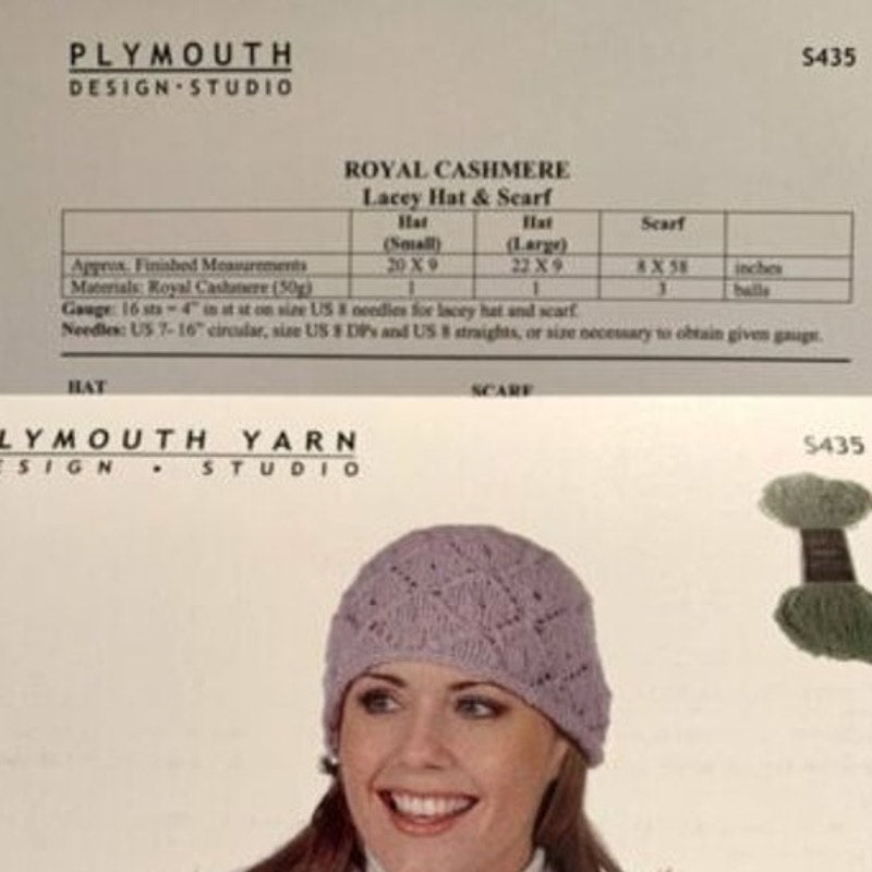 New 2005 Plymouth Design Studio S435 Royal Cashmere Hat Scarf Knitting Pattern