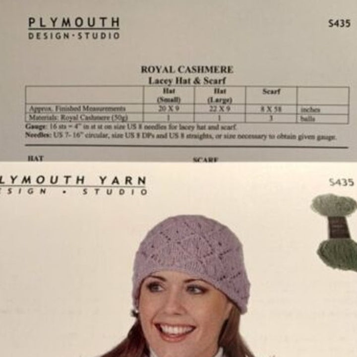 New 2005 Plymouth Design Studio S435 Royal Cashmere Hat Scarf Knitting Pattern