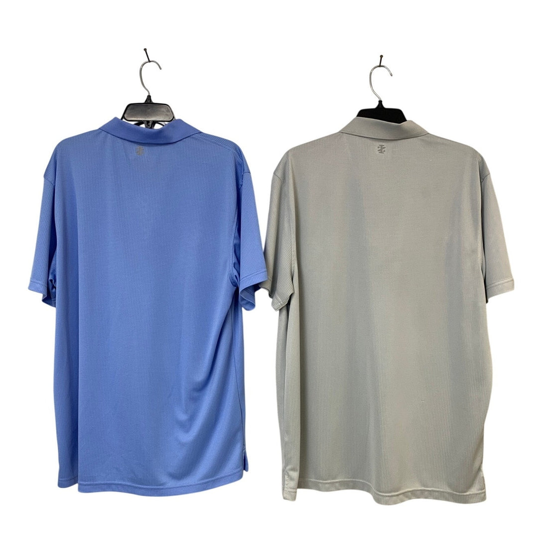 Lot of 2 IZOD Golf Mens XL Blue Gray Polyester Short Sleeve Polo Shirt EUC