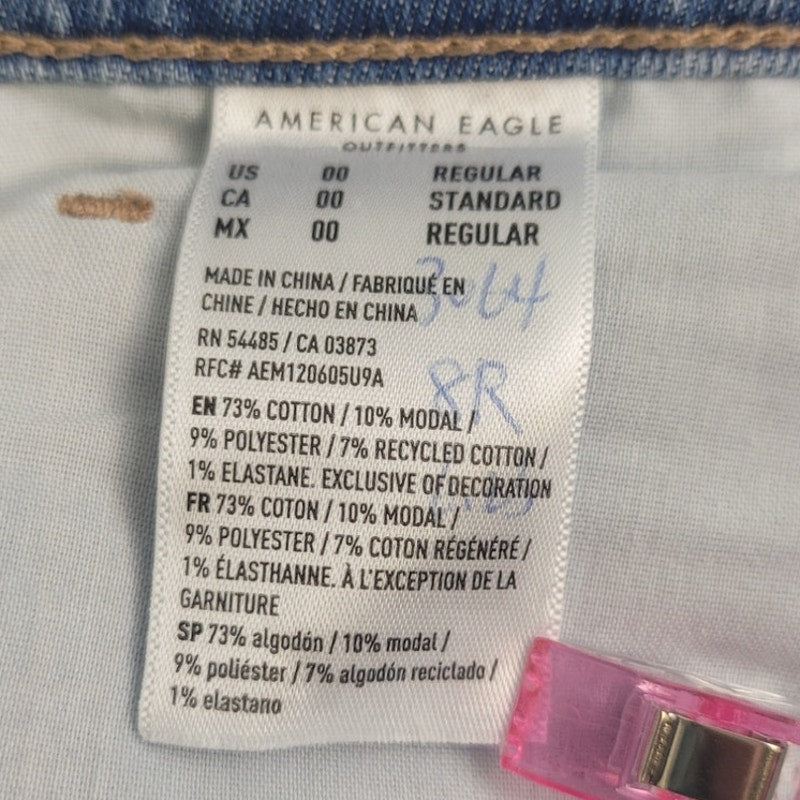 New American Eagle Size 00 Regular Factory Distressed Mom Jean Denim Blue Jeans