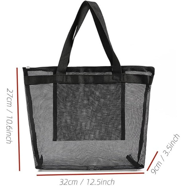 New Komost Black Double Handle Zip Up Foldable Travel Mesh Beach Tote Bag