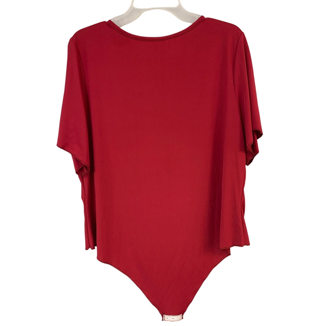Womens 4XL Red 100% Polyester Short Sleeve Scoop Neck Snap Closure Bodysuit