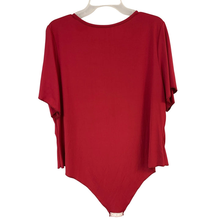 Womens 4XL Red 100% Polyester Short Sleeve Scoop Neck Snap Closure Bodysuit