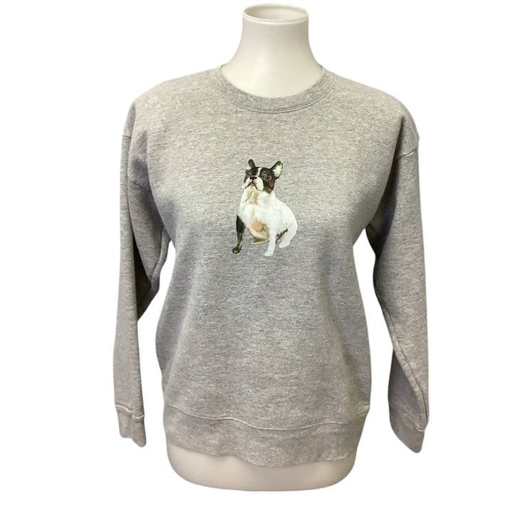 Hand Printed Upcycled Youth XL Upcycled Boston Terrier Dog Crew Neck Sweatshirt
