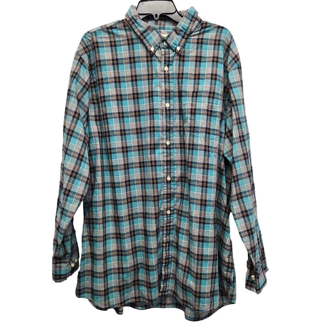 Sonoma Mens 2XL 100% Cotton Plaid Long Sleeve Button Up Shirt w Front Pocket