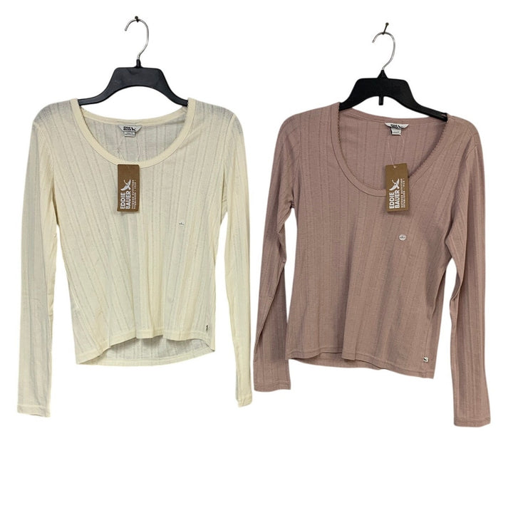 2 New Eddie Bauer Womens Large Perfect Pointelle Long Sleeve Tee Shirts