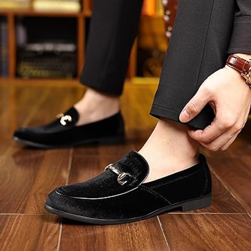 Cosidram Mens Size 7 Black Velvet Classic Slip On Dress Loafers Wedding Shoes