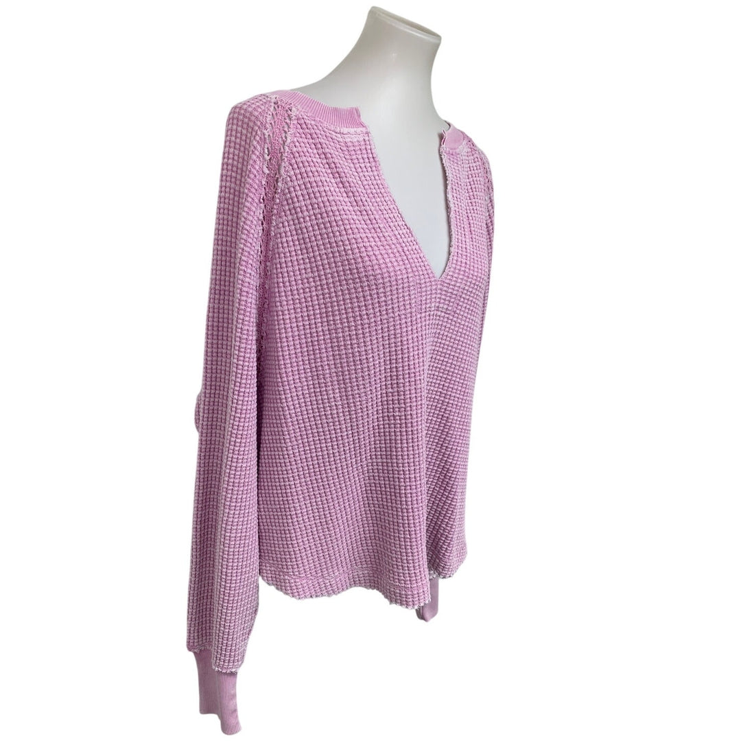 New American Eagle Womens Medium AE Big Hug Notch Neck Pink Waffle Sweatshirt