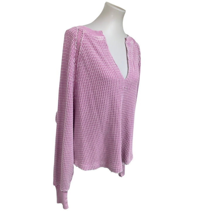 New American Eagle Womens Medium AE Big Hug Notch Neck Pink Waffle Sweatshirt