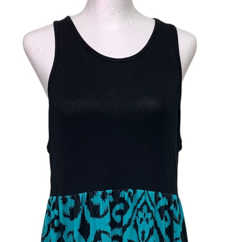 NWT New Grecerelle Womens XL Black Teal Sleeveless Abstract Floral Maxi Dress