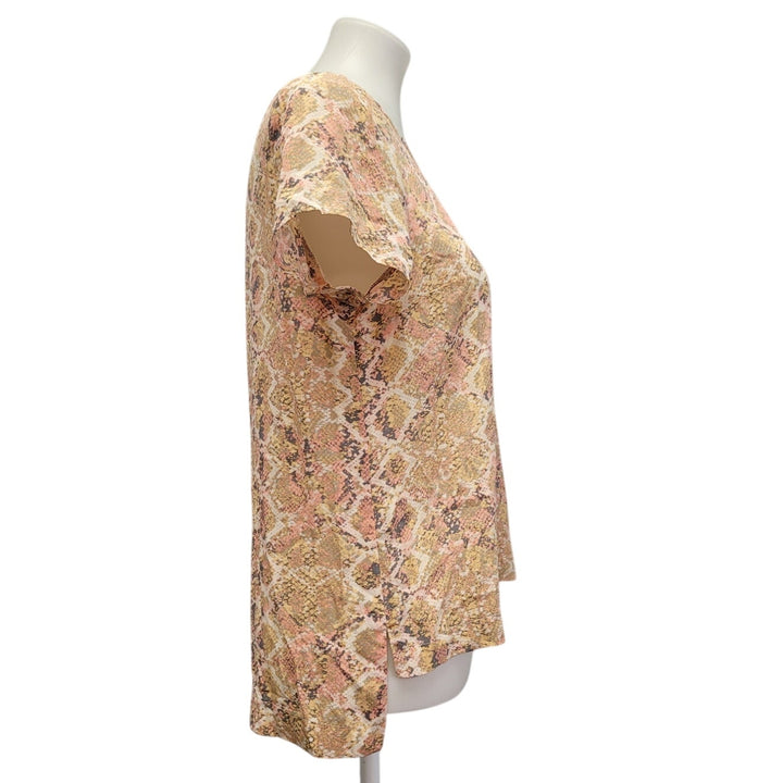 Fynn And Rose Womens Medium Pastel Snake Skin Back Zipper Short Sleeve Top