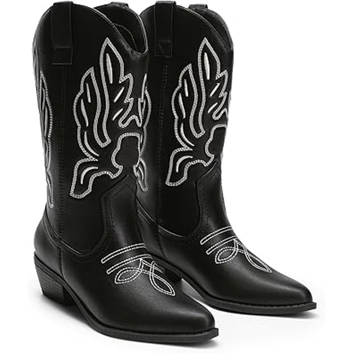 Dream Pairs Womens Size 6.5 Black Faux Leather 2" Heel Cowboy Western Boots