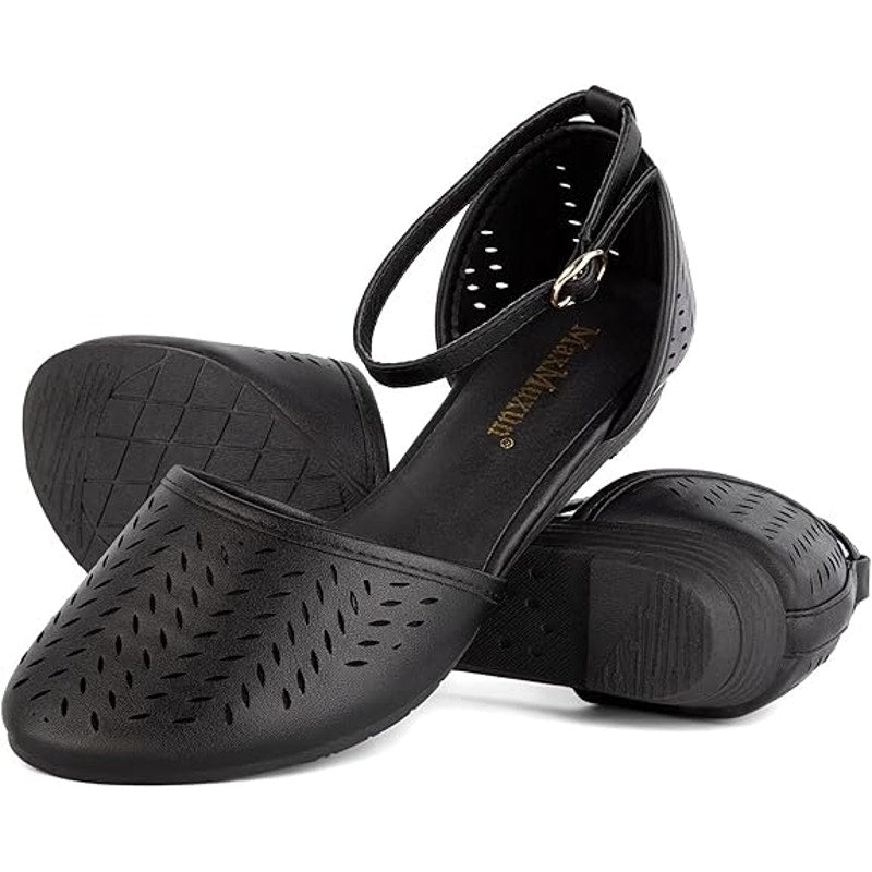 MaxMuxun Womens Size 9 Black Ankle Strap Cage Closed Toe Non Slip Flat Sandals
