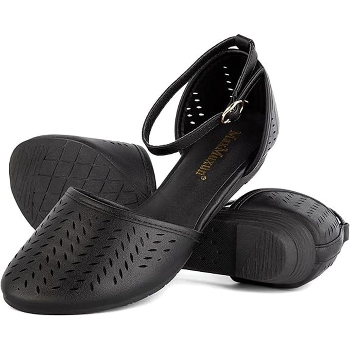 MaxMuxun Womens Size 9 Black Ankle Strap Cage Closed Toe Non Slip Flat Sandals