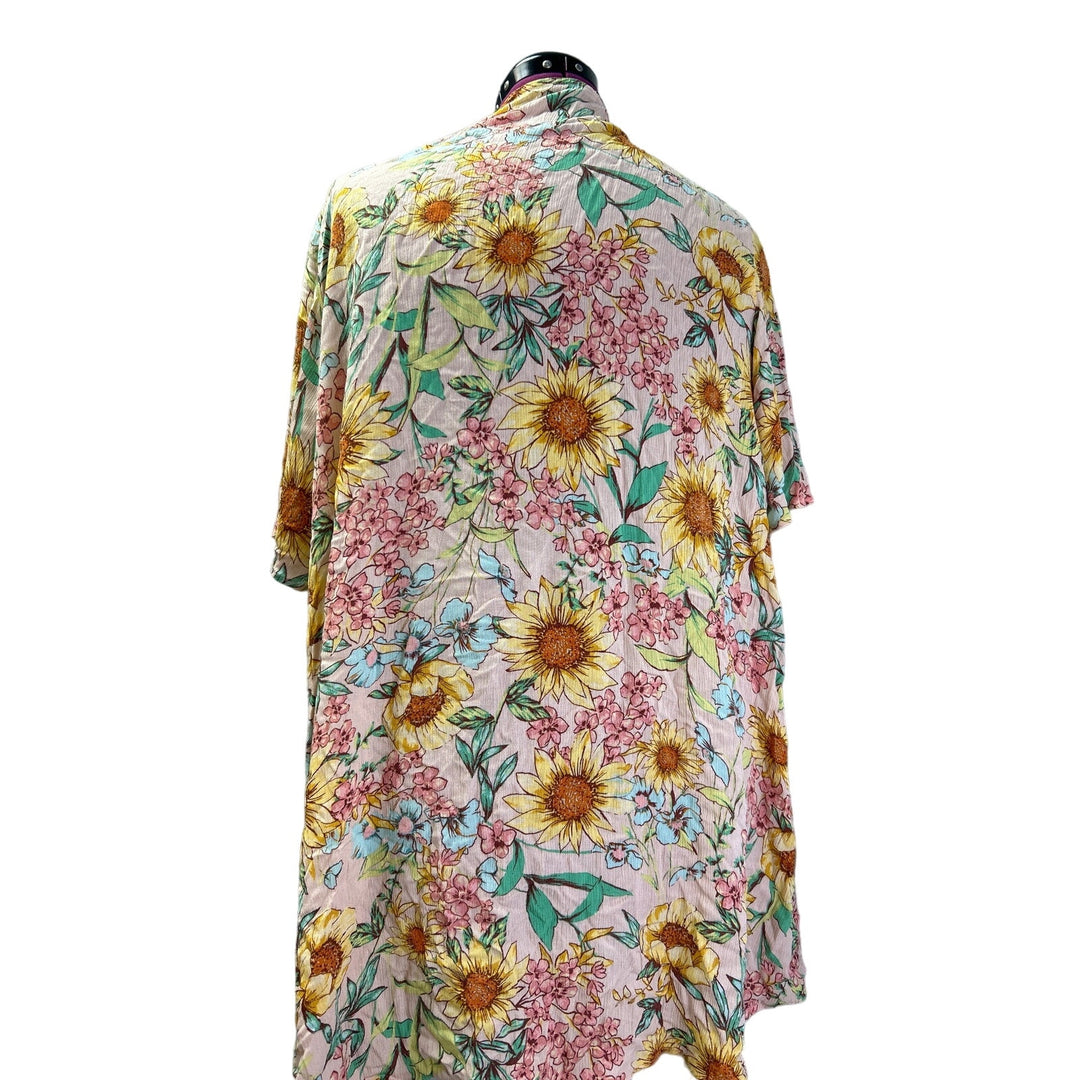 New Maurices Womens Plus Size 1X Short Sleeve Floral Long Open Cardigan Top