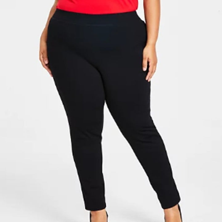 INC Womens Plus Size 24WP Skinny Pull-On Mid Rise Basic Black Ponte Pants