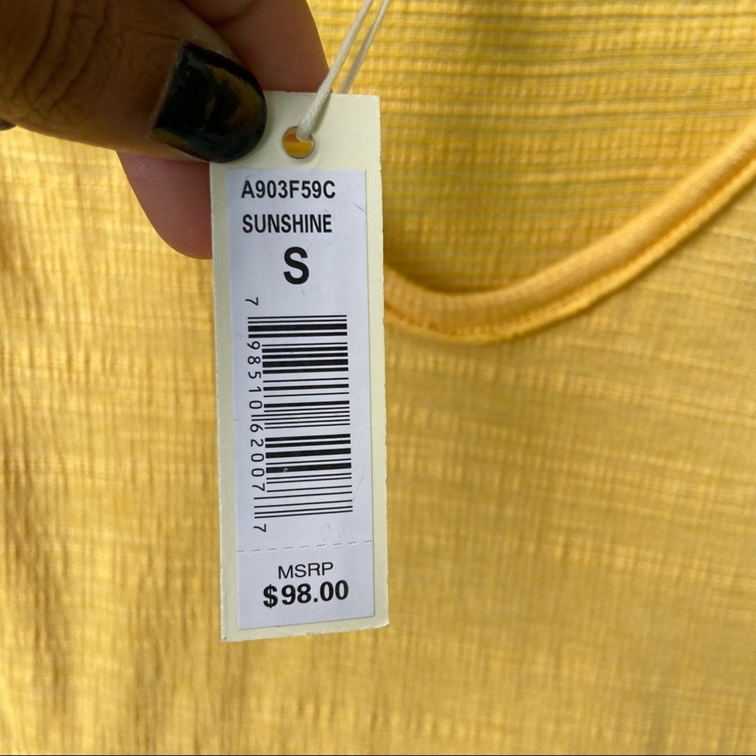 NWT New Max Studio Womens Small Yellow VNeck Flutter Sleeve Fit Flare Midi Dress