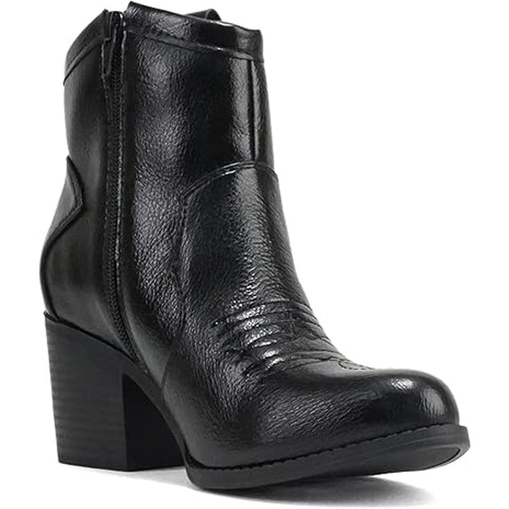 Soda Womens Size 7 Black Faux Leather 2.5" Heel Embroidered Western Cowboy Boots