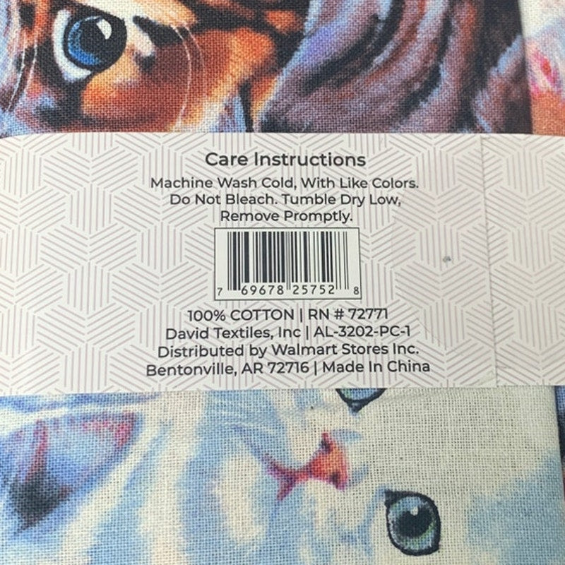 1 YD New David Textiles 36" X 44" Pretty Kitty Cat Feline Quilting Cotton Fabric