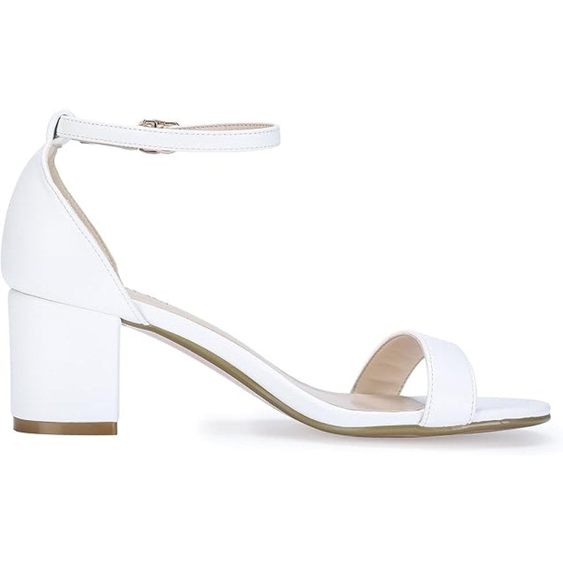New Idifu Womens 8 White Faux Leather 2.25" Chunky Heel Open Toe Sandal Shoes