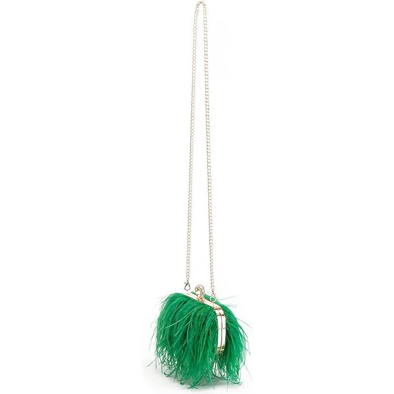 New Green Real Natural Ostrich Feather Pearl or Longer Handle Evening Bag Purse