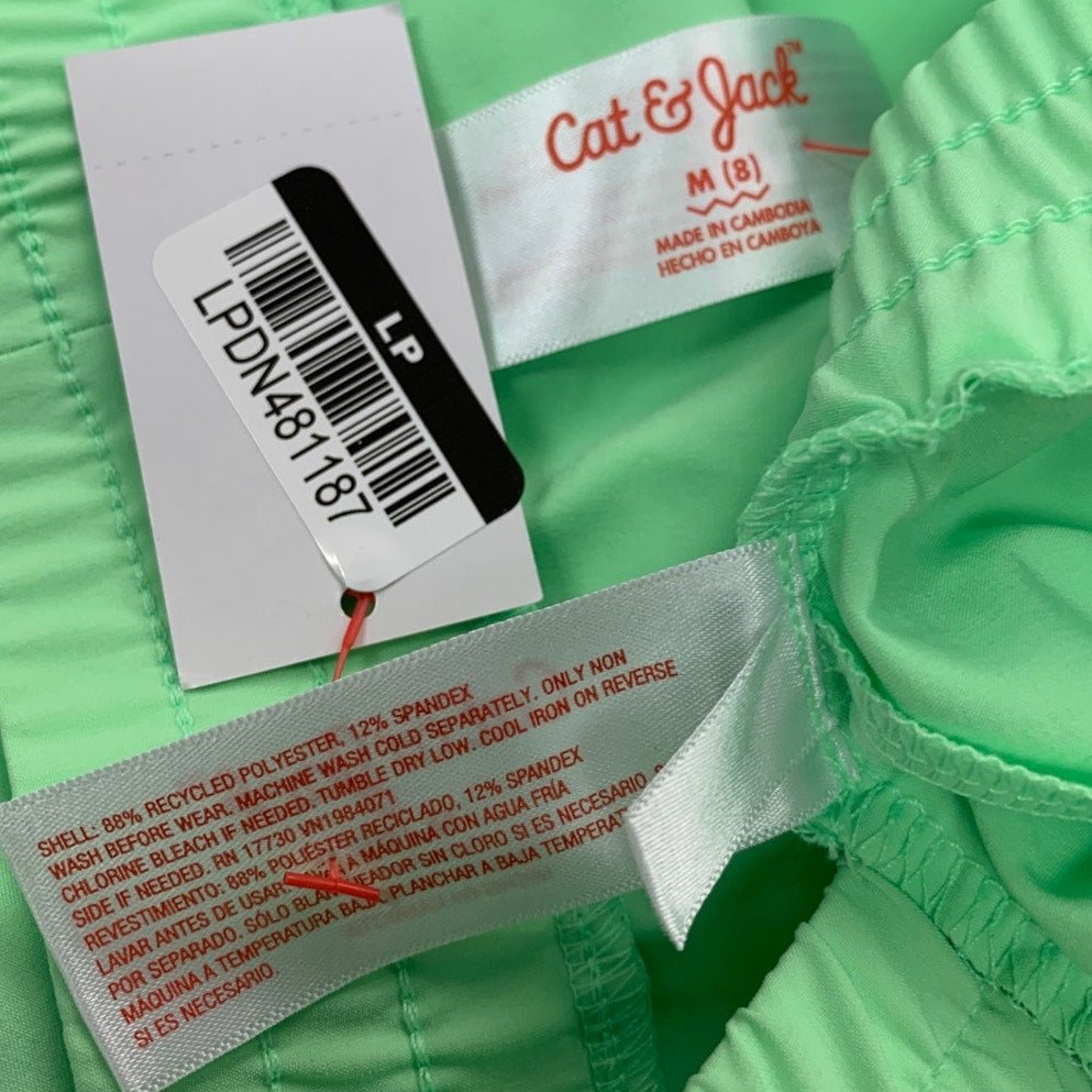 2 NWT New Cat &amp; Jack Girls Medium (8) Bright Lime Elastic Waist Short Shorts
