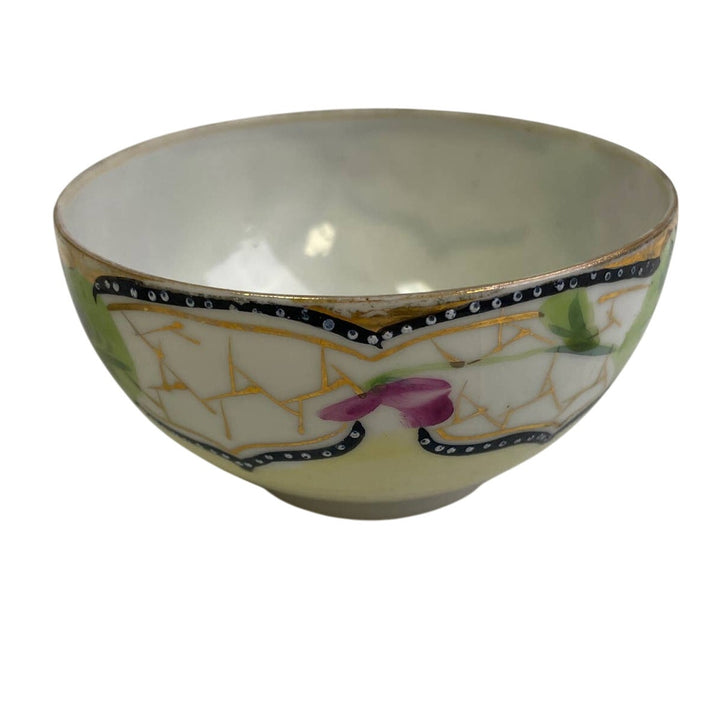 Vintage Hand Painted Nippon Japanese Floral Porcelain Teacup W Saucer