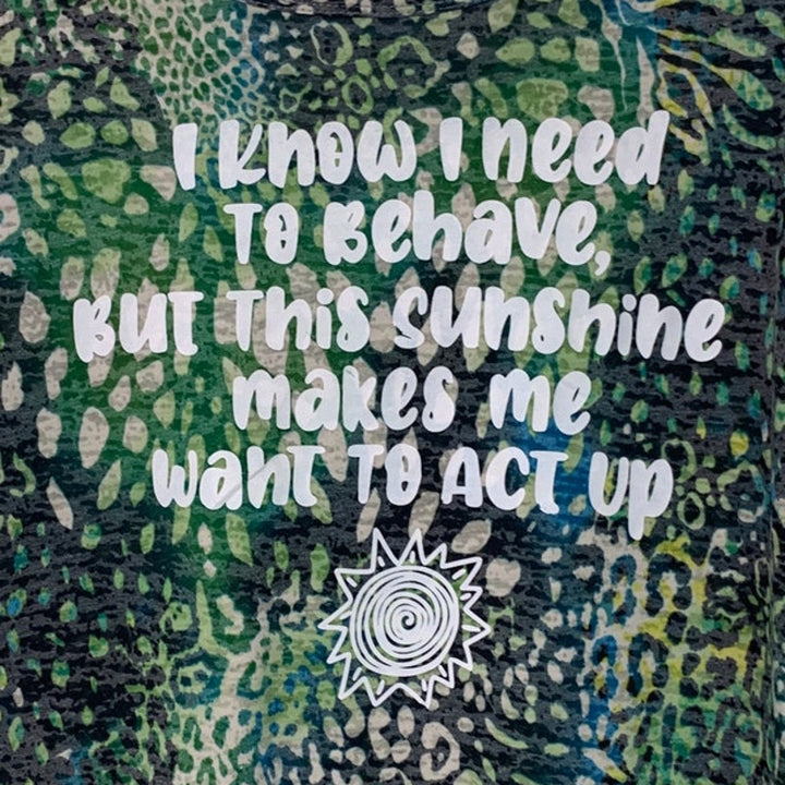 Upcycled Hand Printed Womens XL Need To Behave Sunshine Summer Crew Neck Tee