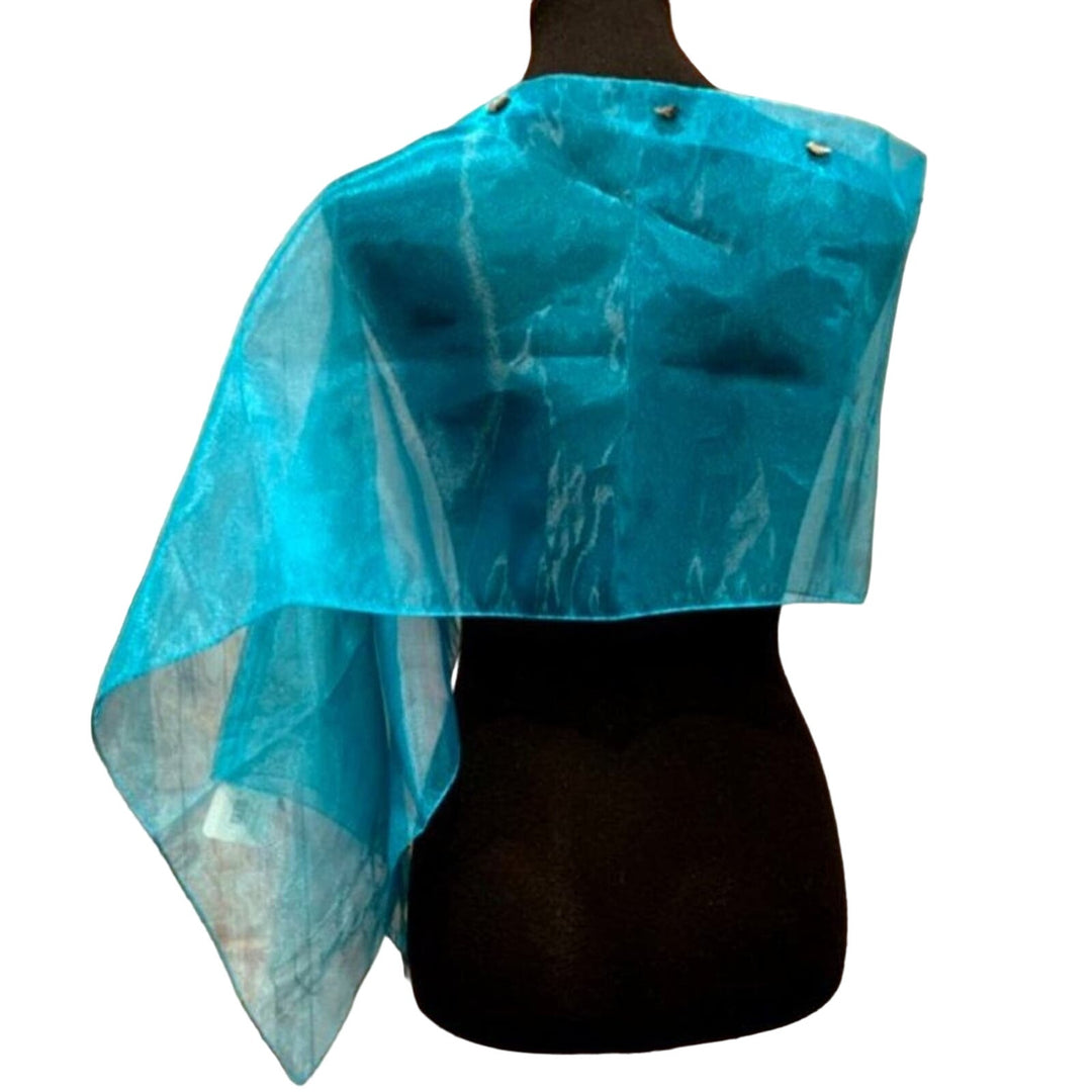 Handmade Upcycled Shiny Beaded Aqua Blue Lightweight Formal Sheer Poncho