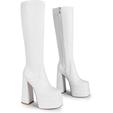 Wetkiss Womens Size 6 White Faux Leather 5.5" Platform Heel Knee High GoGo Boots