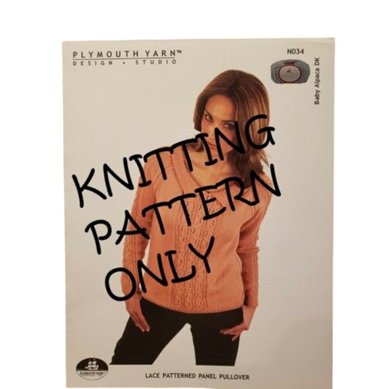 New Plymouth N034 Baby Alpaca DK Lace Patterned Panel Pullover Knitting Pattern