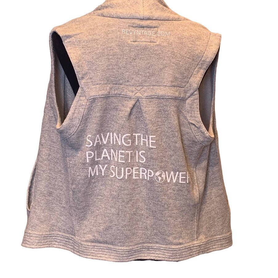 Handmade Upcycled Womens Medium Saving the Planet Superpower Polycotton Vest