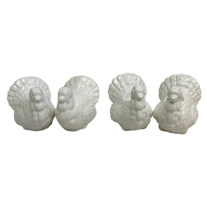 Vintage White Ceramic Thanksgiving Turkey Salt Pepper Shaker Candle Holders
