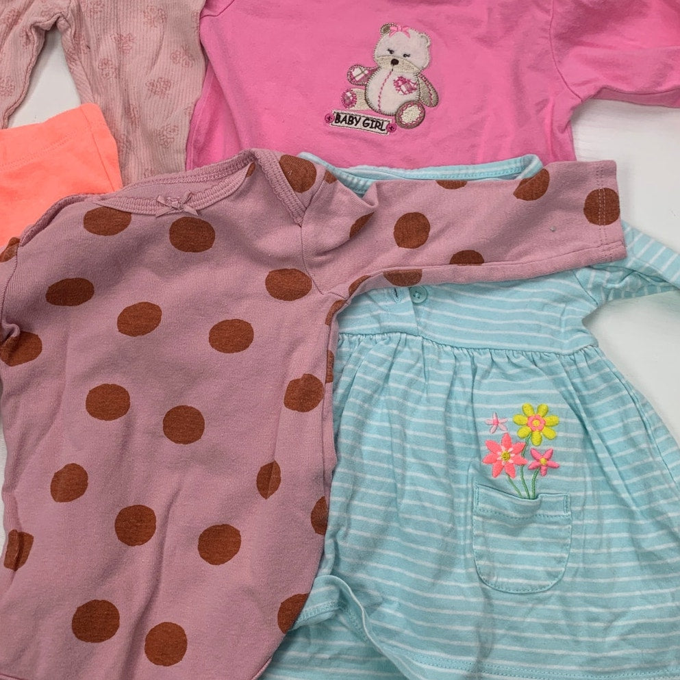 7 Baby Girls 3 Months Long Sleeve One Piece Zip Up Sleepers Clothes Lot