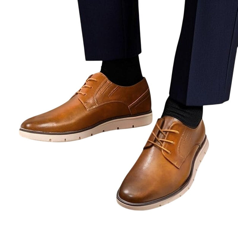 Jousen Men Size 10 Chestnut Brown Faux Leather Lace Up Casual Oxford Dress Shoes