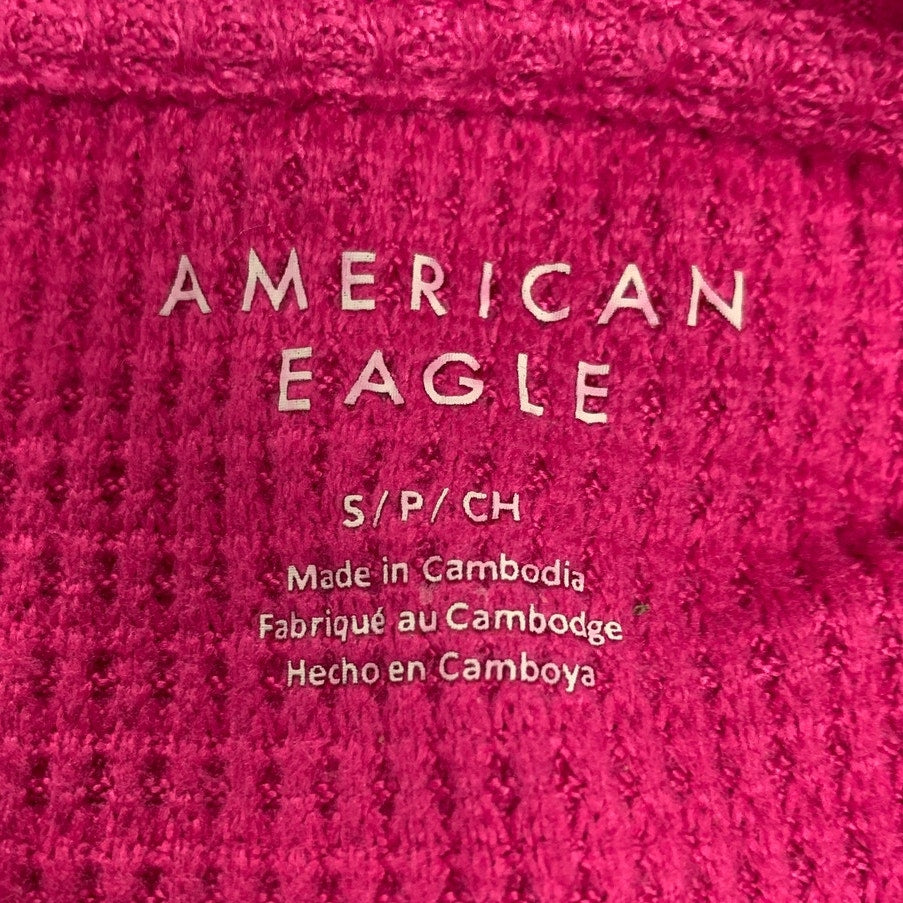 New American Eagle Womens Small PolyElastane Waffled V Neck Long Sleeve Top