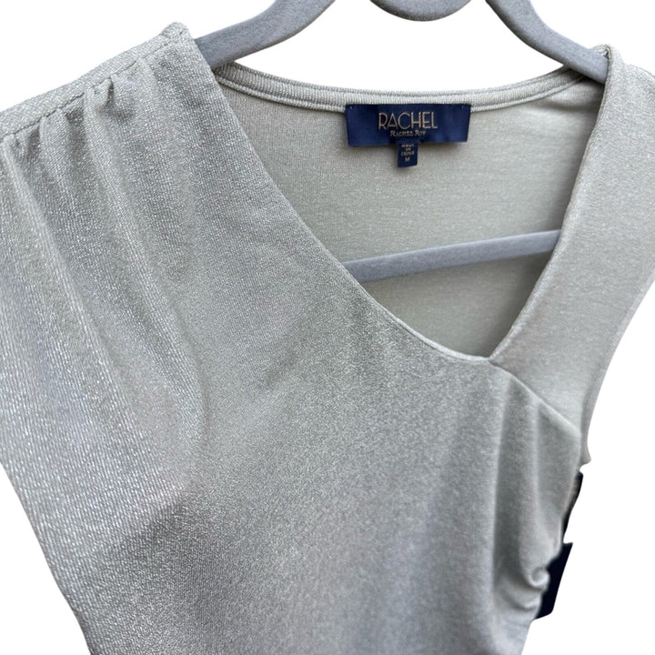 NWT New Rachel Roy Womens Medium Silver Shimmer Ruched Asymmetrical Neck Blouse