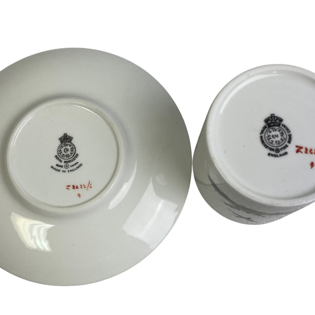 Vintage Royal Worcester England Z2622 Peacock Birds Fine Bone China Teacup Set