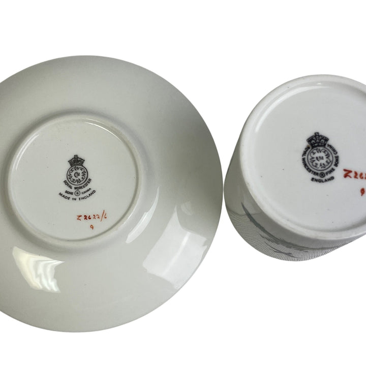 Vintage Royal Worcester England Z2622 Peacock Birds Fine Bone China Teacup Set