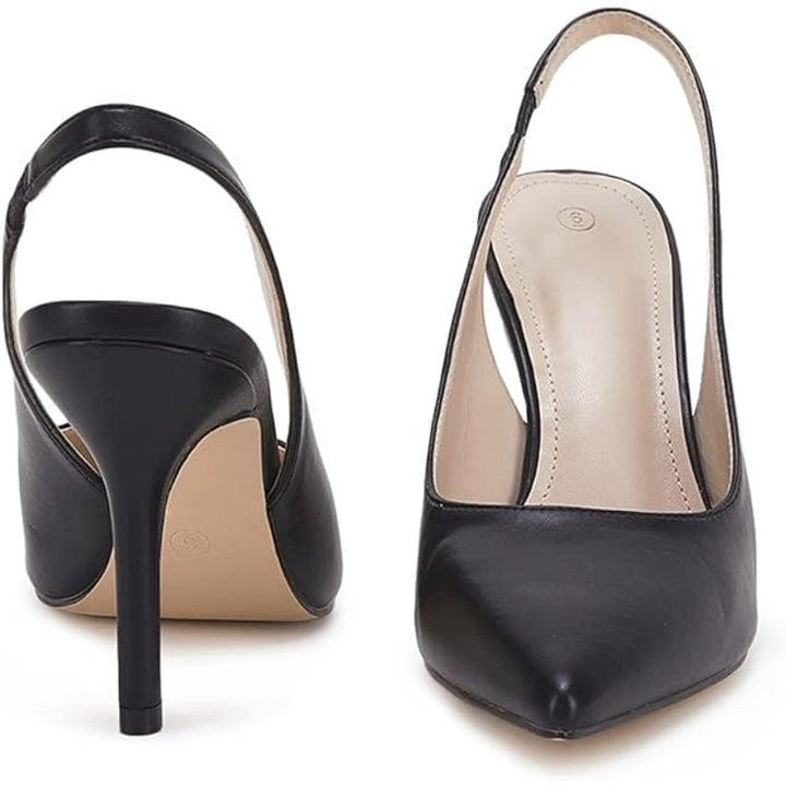 Trish Lucia Womens Size 8 Black Faux Leather Pointy Toe 4" Heel Slingback Shoes