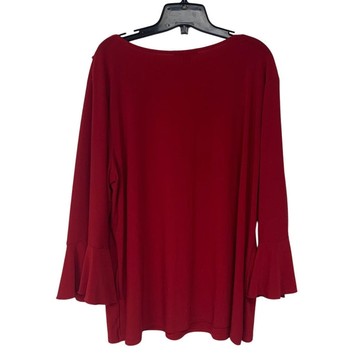 Dress Barn Womens 3X PolySpandex Long Sleeve Red Ruffled V Neck Flowy Blouse