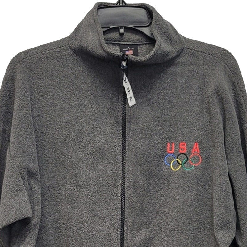 USA Olympics Mens Large 100% Polyester Made in USA Full Zip Long Sleeve Jacket