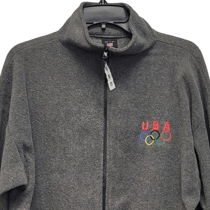 USA Olympics Mens Large 100% Polyester Made in USA Full Zip Long Sleeve Jacket