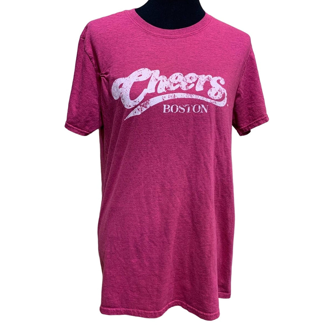Cheers Boston Medium Hot Pink Crew Neck PolyCotton Short Sleeve Souvenir Tee