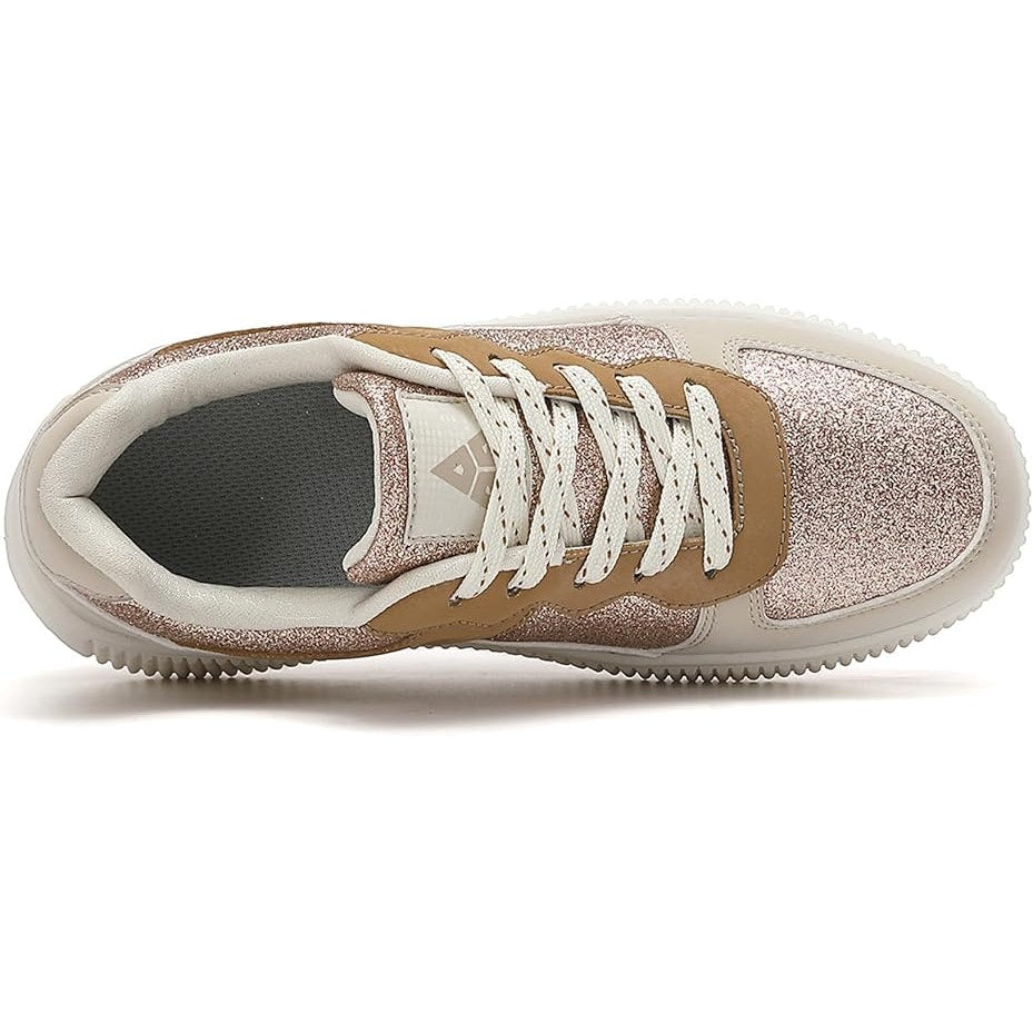 Womens Size 6.5 Pink Gold Glitter Lace Up 1.5" Platform Casual Sneaker Shoes