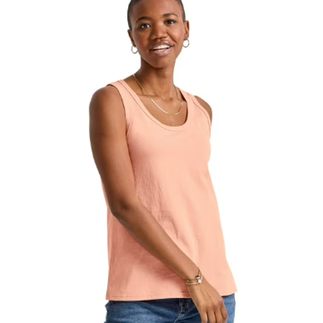 New Hanes Womens Small Essentials Solid Cantaloupe Orange 100% Cotton Tank Top
