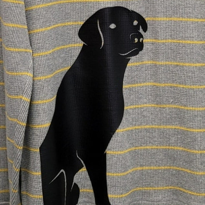 Hand Printed Upcycled Mens XXL Black Lab Dog Puppy Waffled Henley Shirt