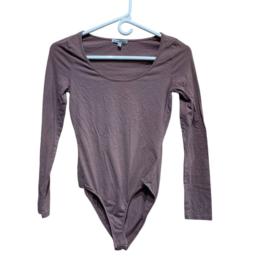 Charlotte Russe Womens Small Long Sleeve Scoop Neck Bodysuit W Snap Closure